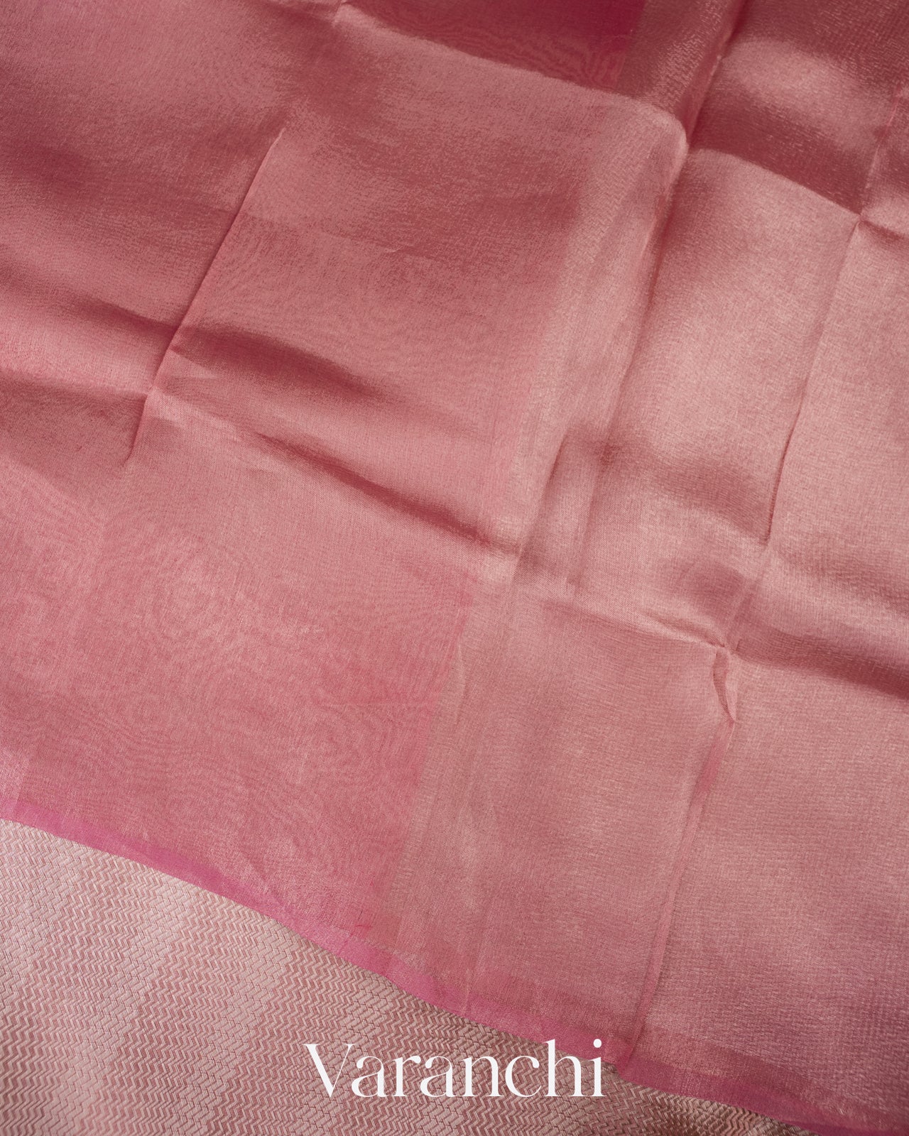 Blush Rose Lehariya Pure Tissue Kora Silk Saree