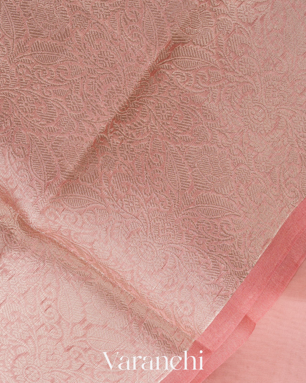 Baby Pink Sona Rupa Tissue Striped Pure Kora Silk Saree