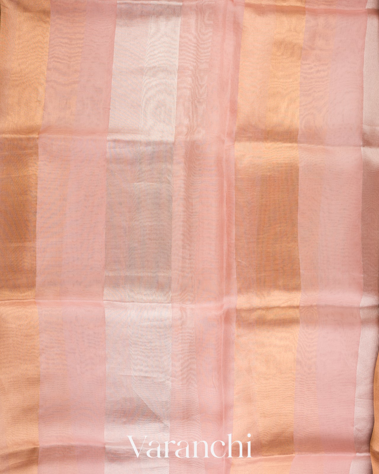 Baby Pink Sona Rupa Tissue Striped Pure Kora Silk Saree