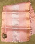 Baby Pink Sona Rupa Tissue Striped Pure Kora Silk Saree