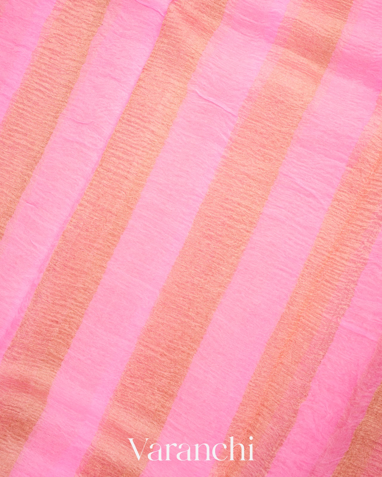 Rose Pink Tissue Striped Pure Kora Silk Saree
