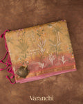 Deep Beige  Floral Embroidered Pure Tissue Kora Silk Saree 