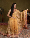 Deep Beige  Floral Embroidered Pure Tissue Kora Silk Saree 