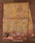 Deep Beige  Floral Embroidered Pure Tissue Kora Silk Saree 