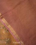 Deep Beige  Floral Embroidered Pure Tissue Kora Silk Saree 