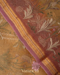 Deep Beige  Floral Embroidered Pure Tissue Kora Silk Saree 