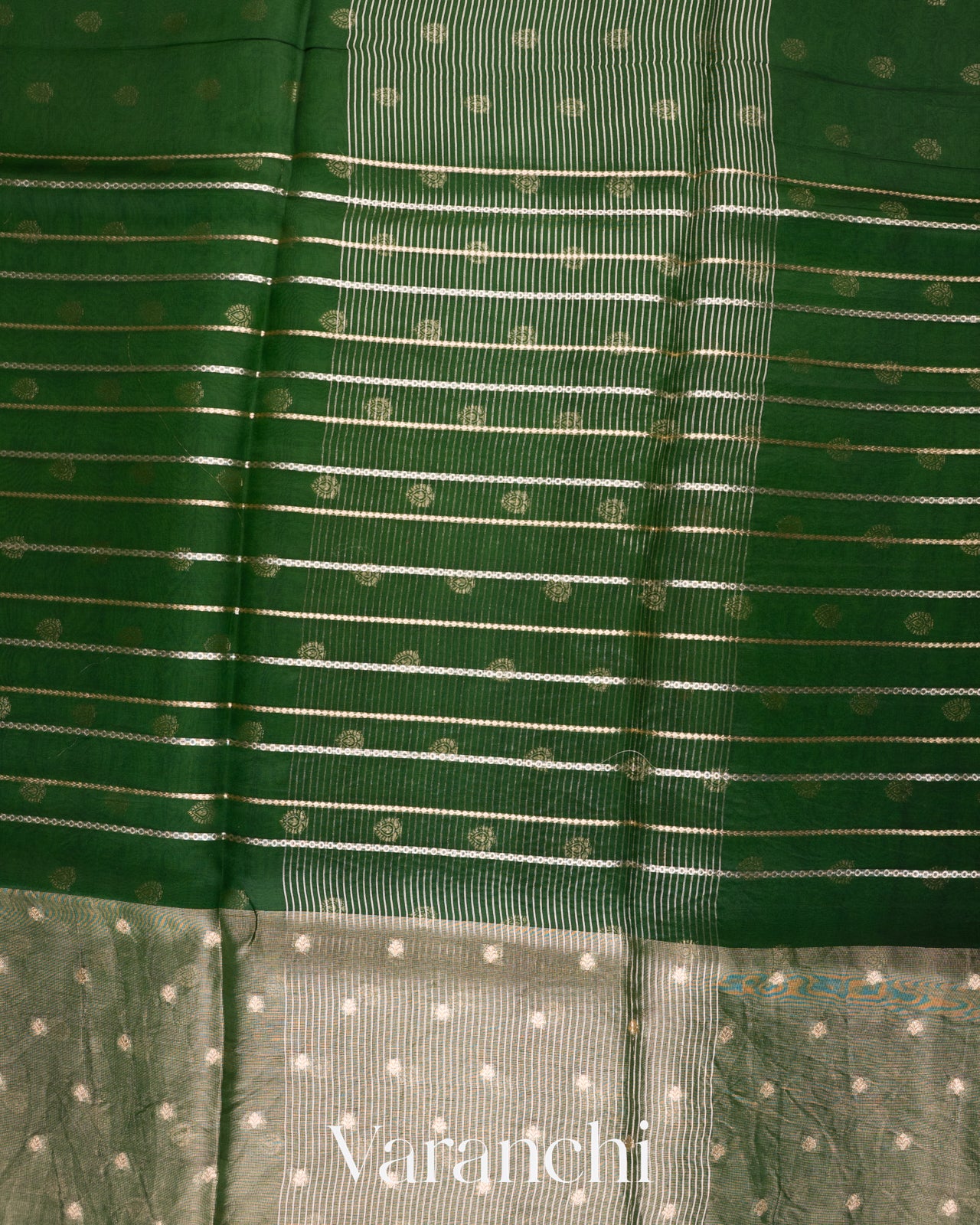 Moss Green Tissue Pure Kora Silk Saree 