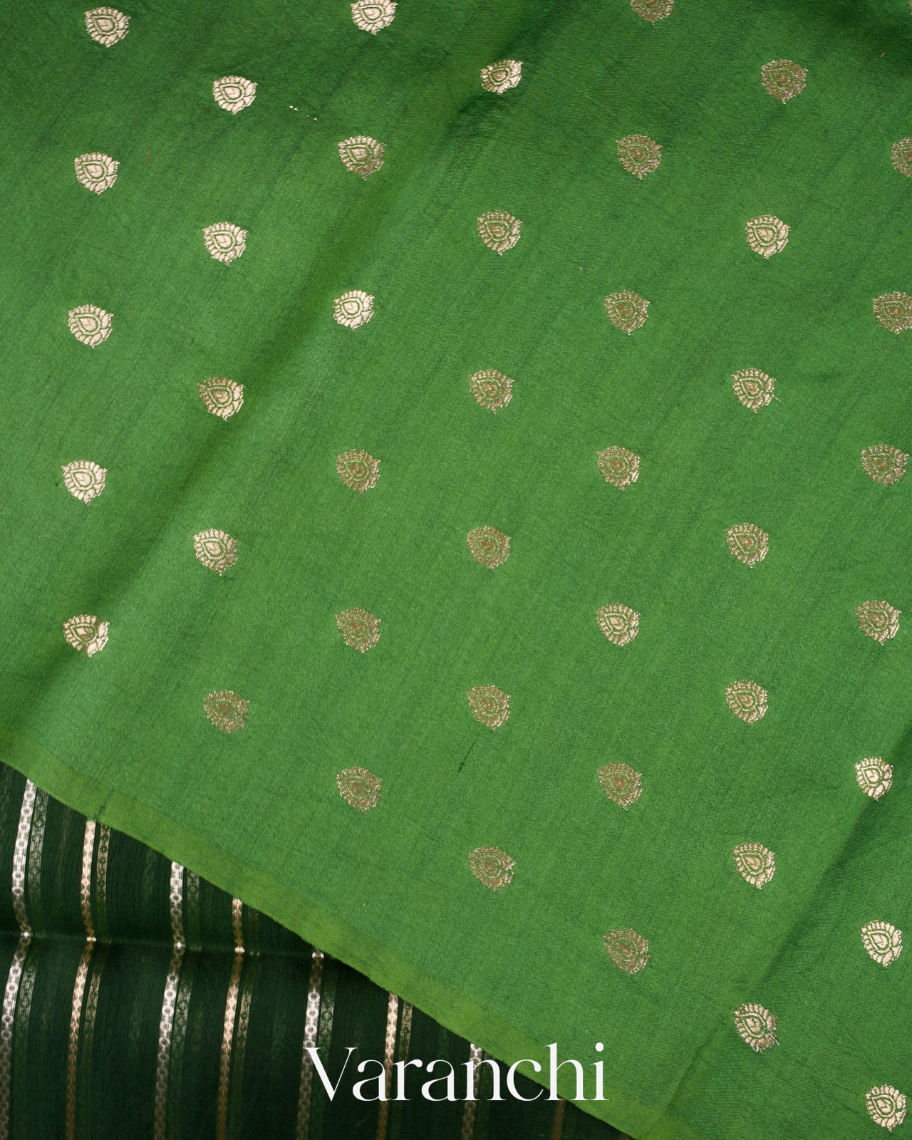 Moss Green Tissue Pure Kora Silk Saree 