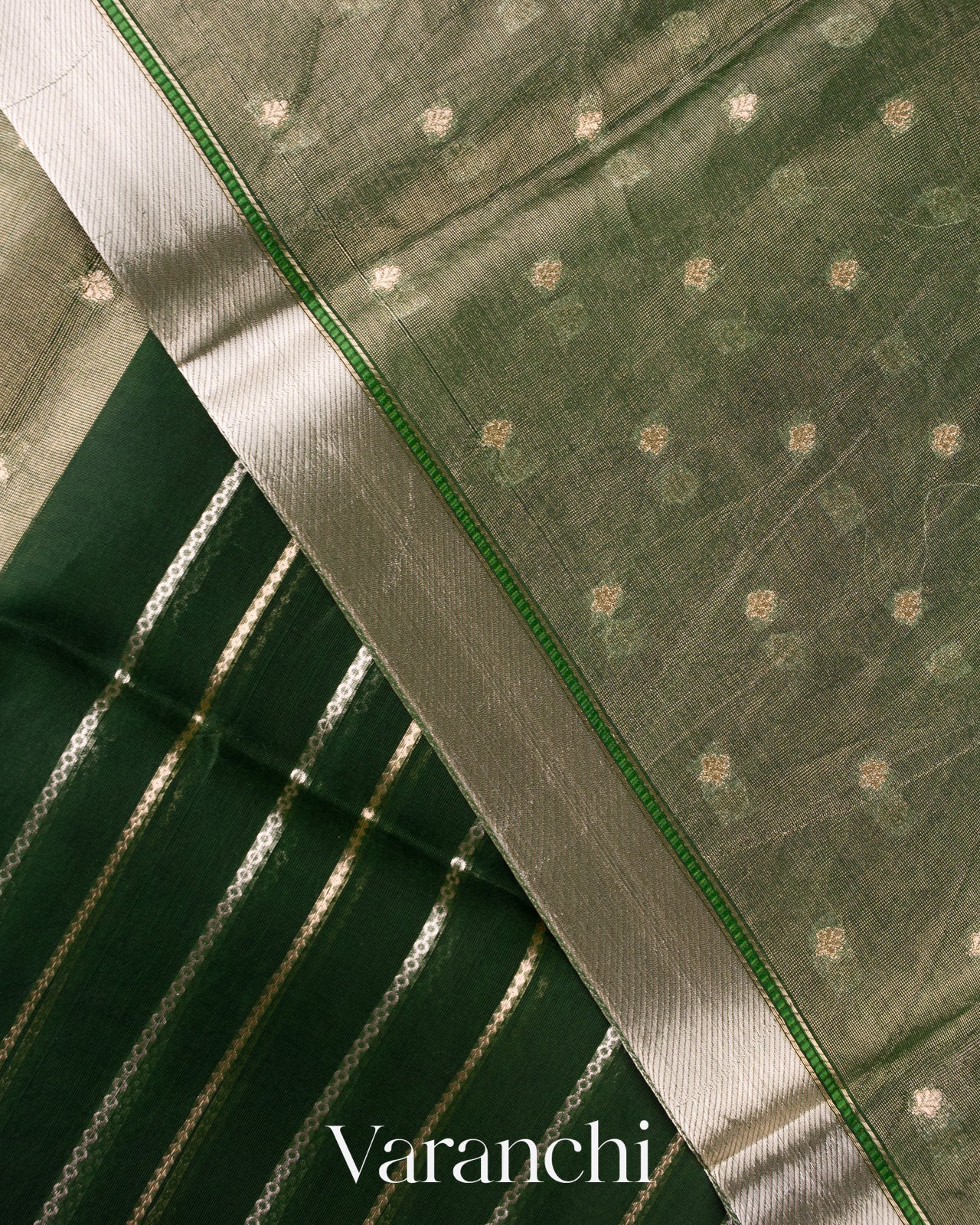 Moss Green Tissue Pure Kora Silk Saree 
