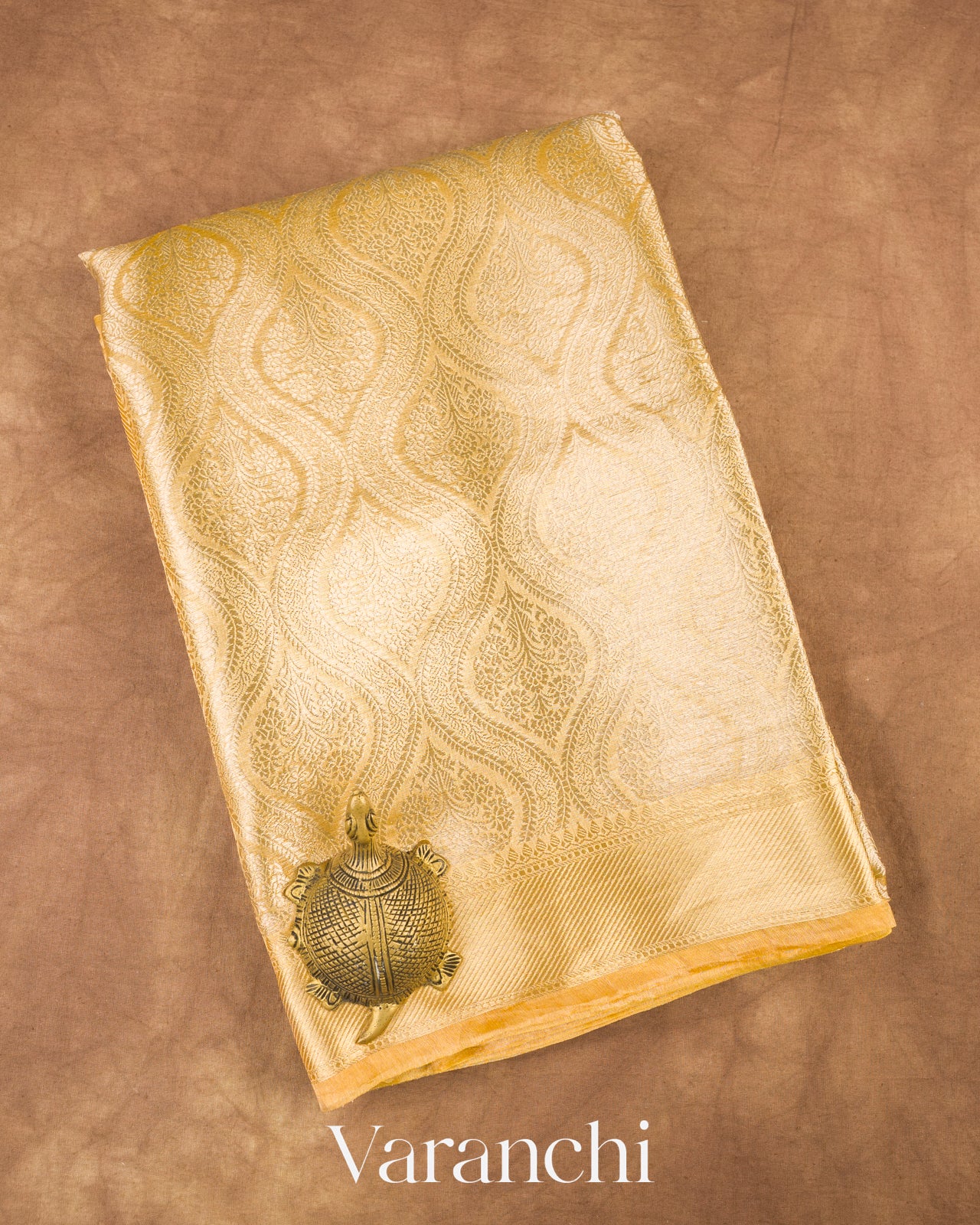 Golden Yellow Heavy Brocade Pure Tissue Kora Silk Saree