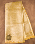 Golden Yellow Heavy Brocade Pure Tissue Kora Silk Saree