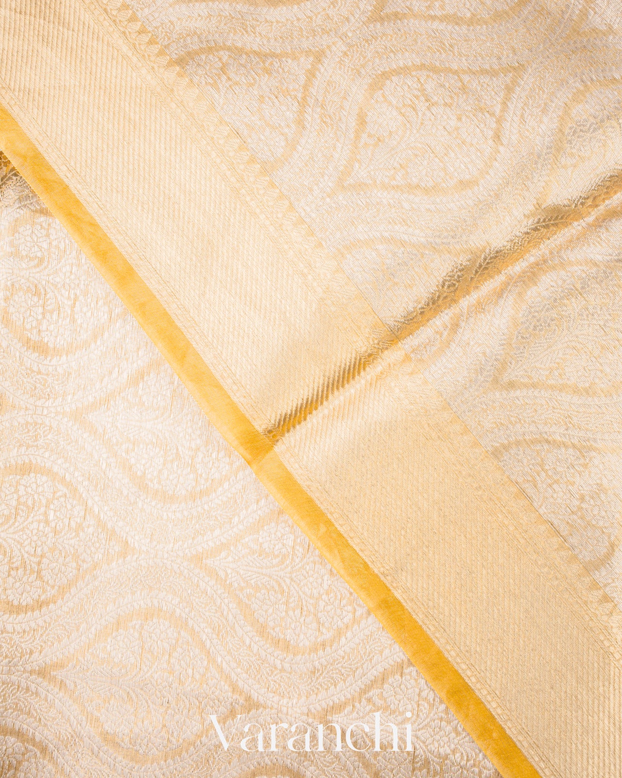 Golden Yellow Heavy Brocade Pure Tissue Kora Silk Saree