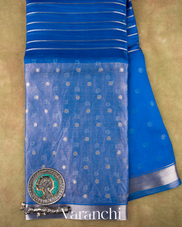 Ink Blue Tissue Pure Kora Silk Saree 