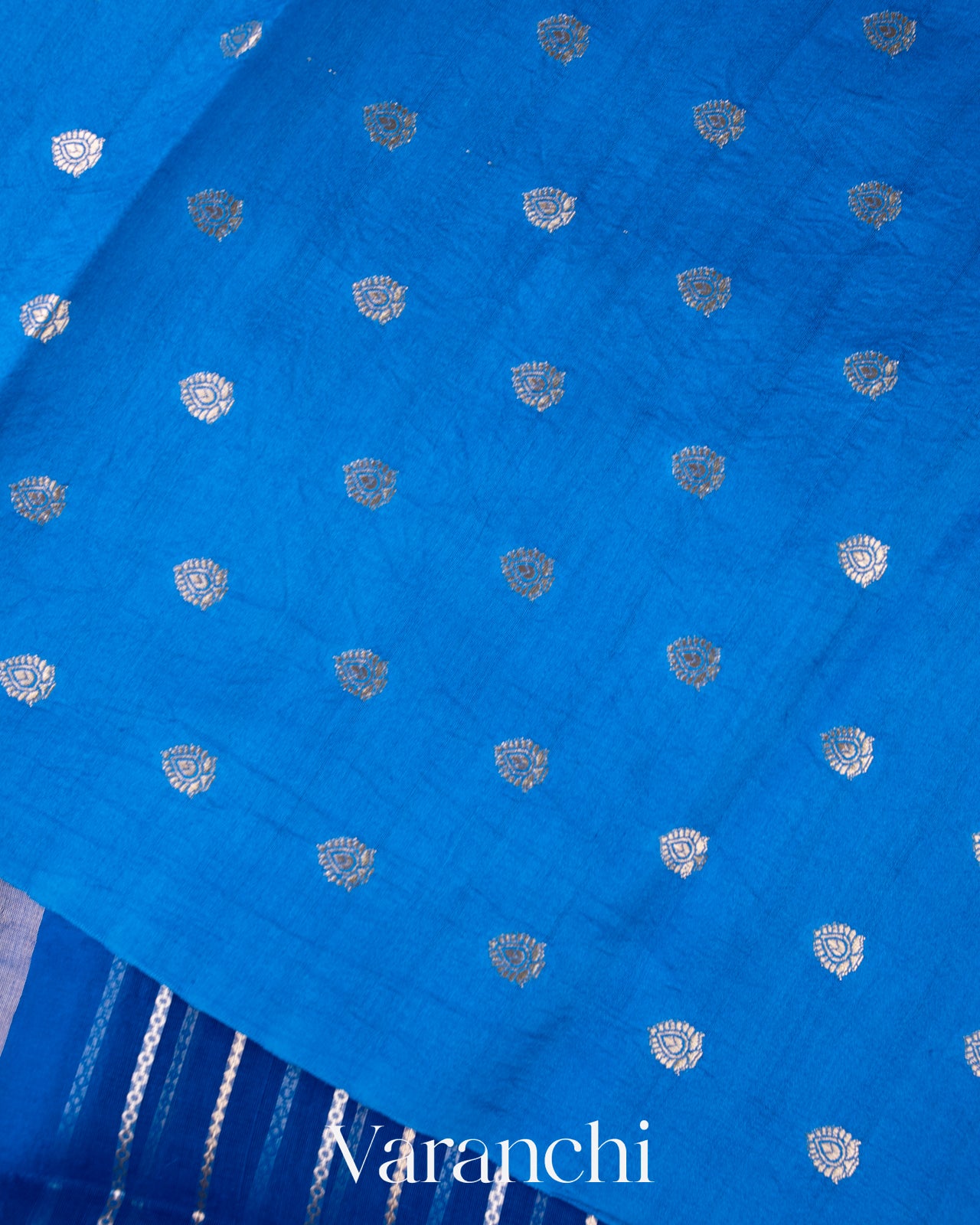 Ink Blue Tissue Pure Kora Silk Saree 