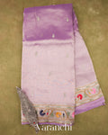 Lavender With Paithani Embroidery Pure Crush Tissue Kora Silk Saree