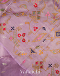 Lavender With Paithani Embroidery Pure Crush Tissue Kora Silk Saree