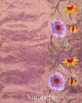 Lavender Floral Embroidered Pure Tissue Kora Silk Saree