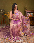 Lavender Floral Embroidered Pure Tissue Kora Silk Saree