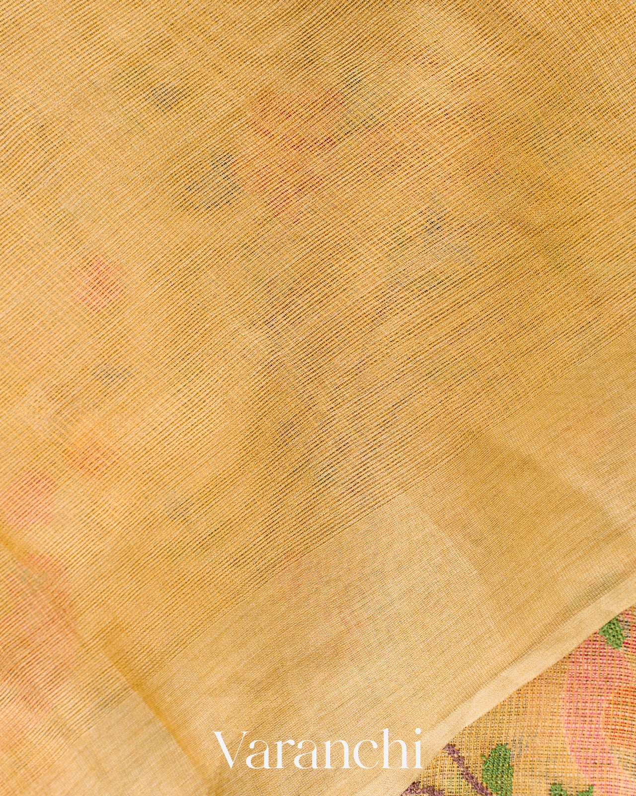 Light Honey Beige Embroidered Tissue Pure Kora Silk Saree 