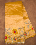 Mustard Yellow Floral Embroidered Pure Tissue Kora Silk Saree 