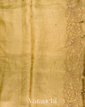 Muted Olive Gold Embroidered Pure Kora Silk Saree 