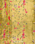Soft Olive Yellow Embroidered Tissue Pure Kora Silk Saree 