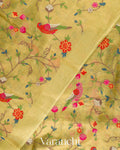 Soft Olive Yellow Embroidered Tissue Pure Kora Silk Saree 