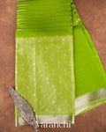  Parrot Green Tissue Pure Kora Silk Saree