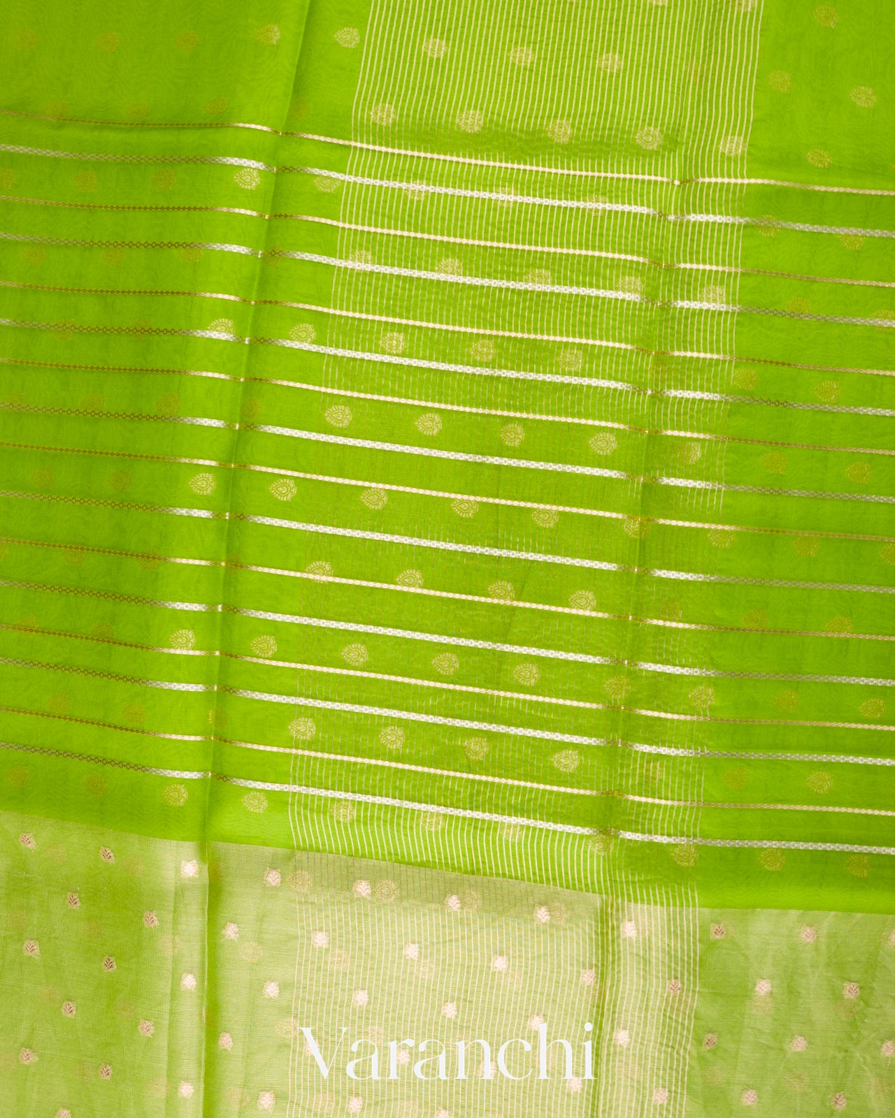  Parrot Green Tissue Pure Kora Silk Saree
