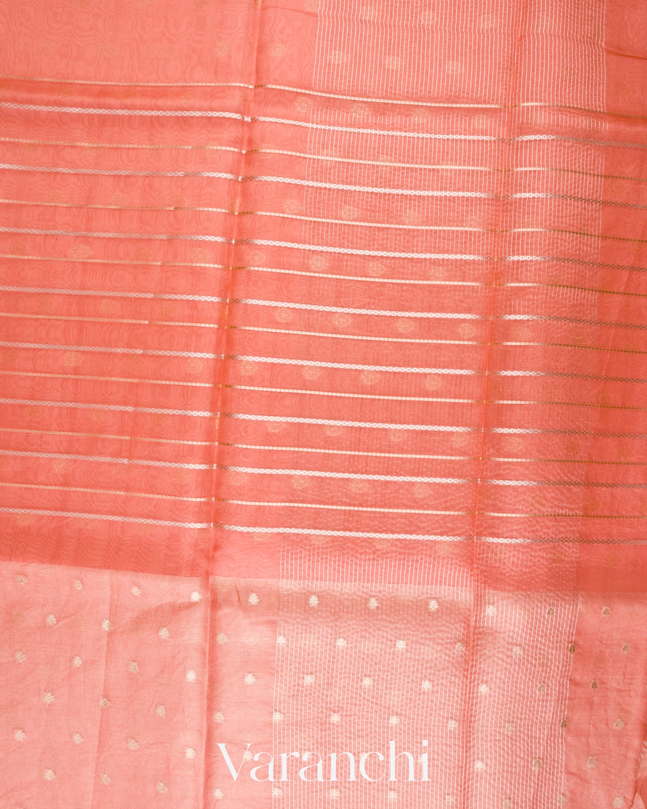 Soft Peach Tissue Pure Kora Silk Saree 