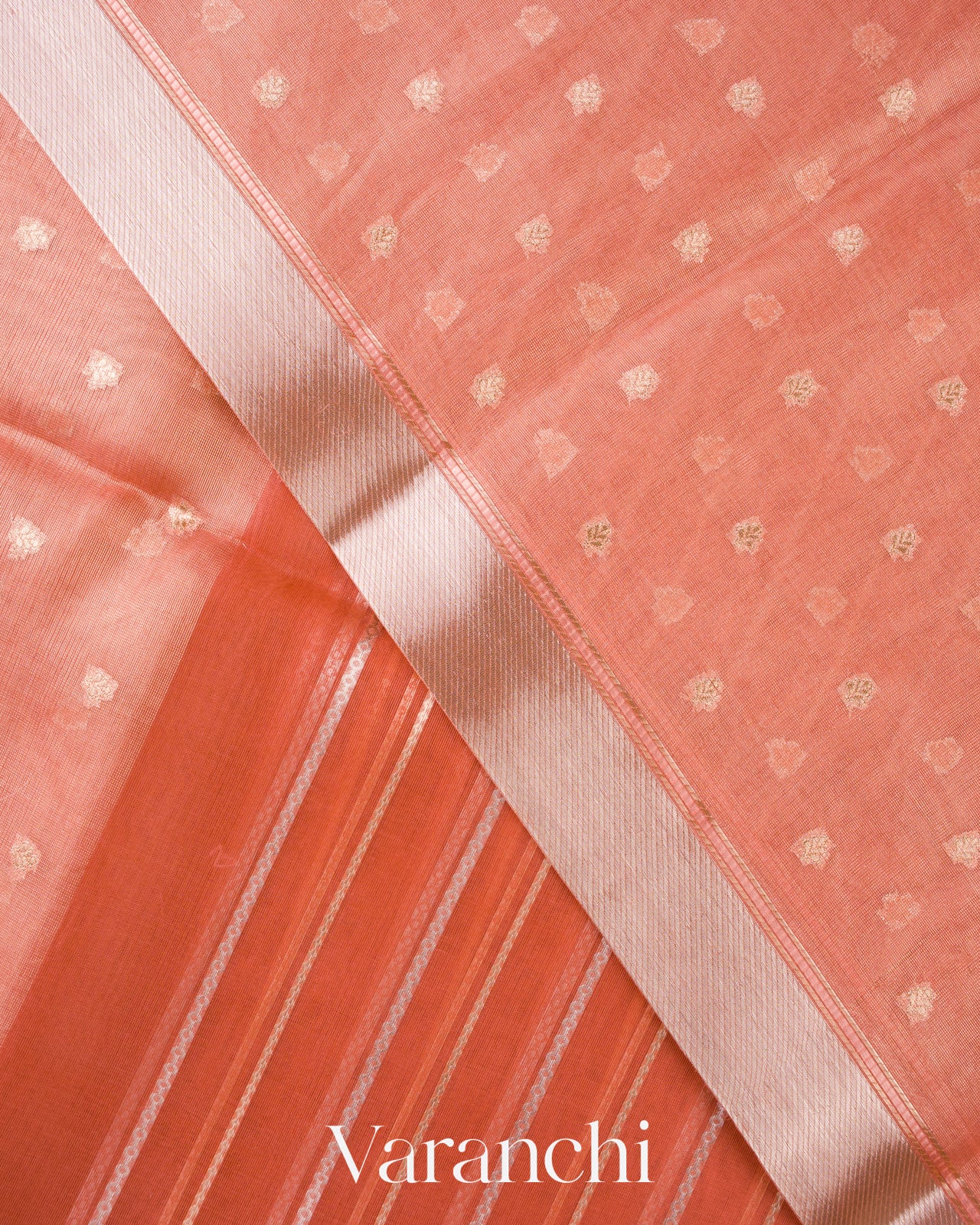 Soft Peach Tissue Pure Kora Silk Saree 