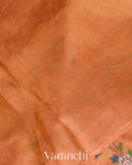 Apricot Peach  Embroidered Pure Tissue Kora Silk Saree 