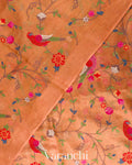 Apricot Peach  Embroidered Pure Tissue Kora Silk Saree 