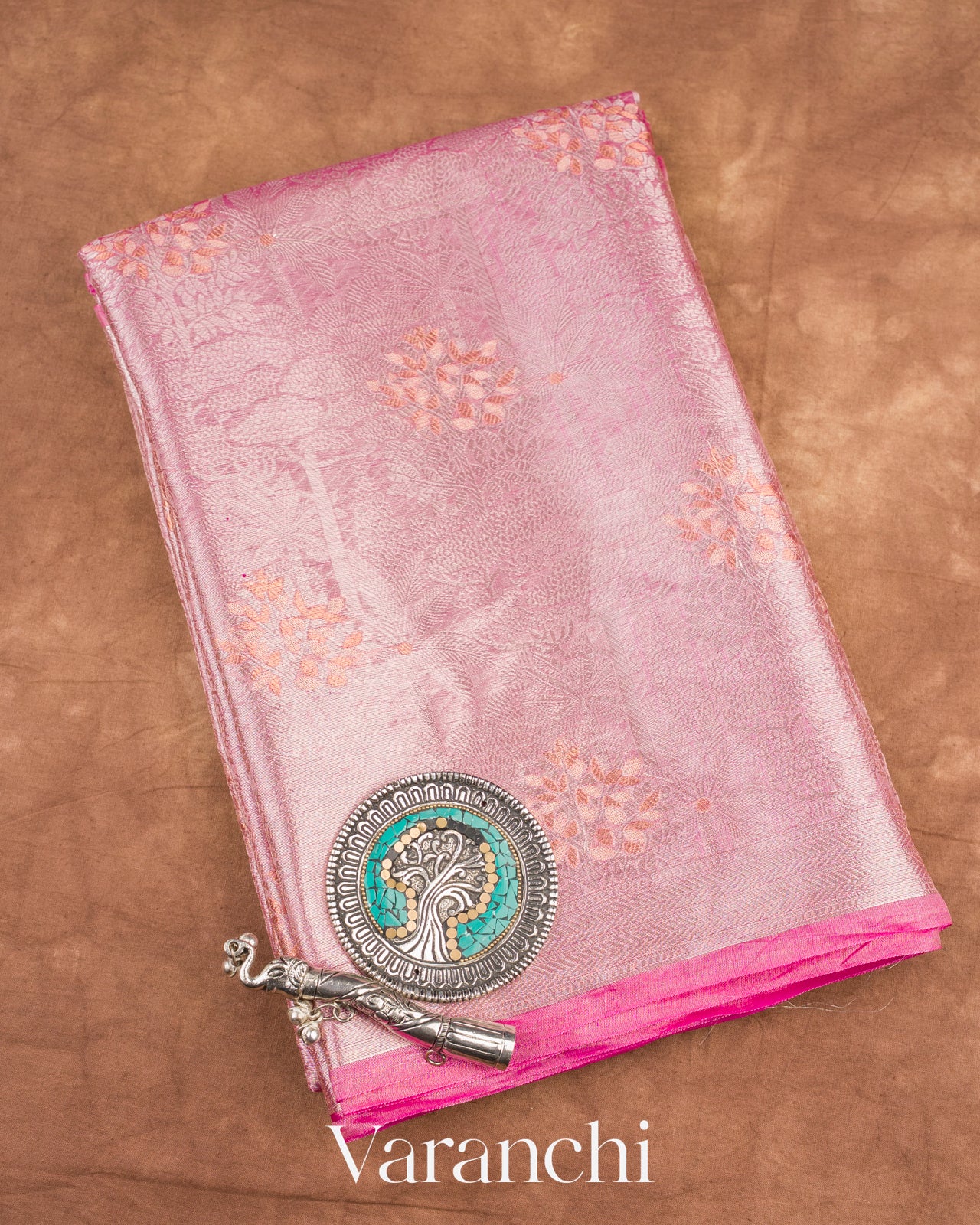 Pink Jacquard Pure Kora Tissue Silk Handloom Saree