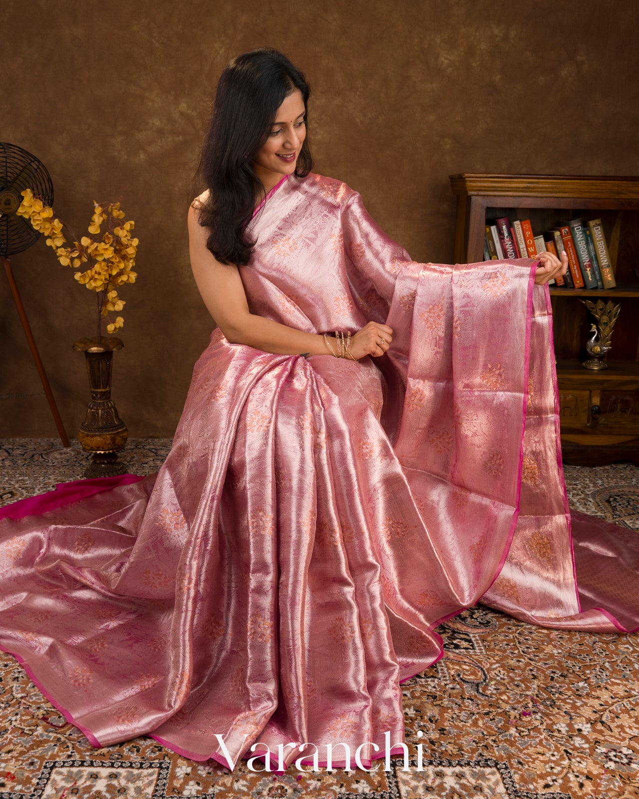 Pink Jacquard Pure Kora Tissue Silk Handloom Saree
