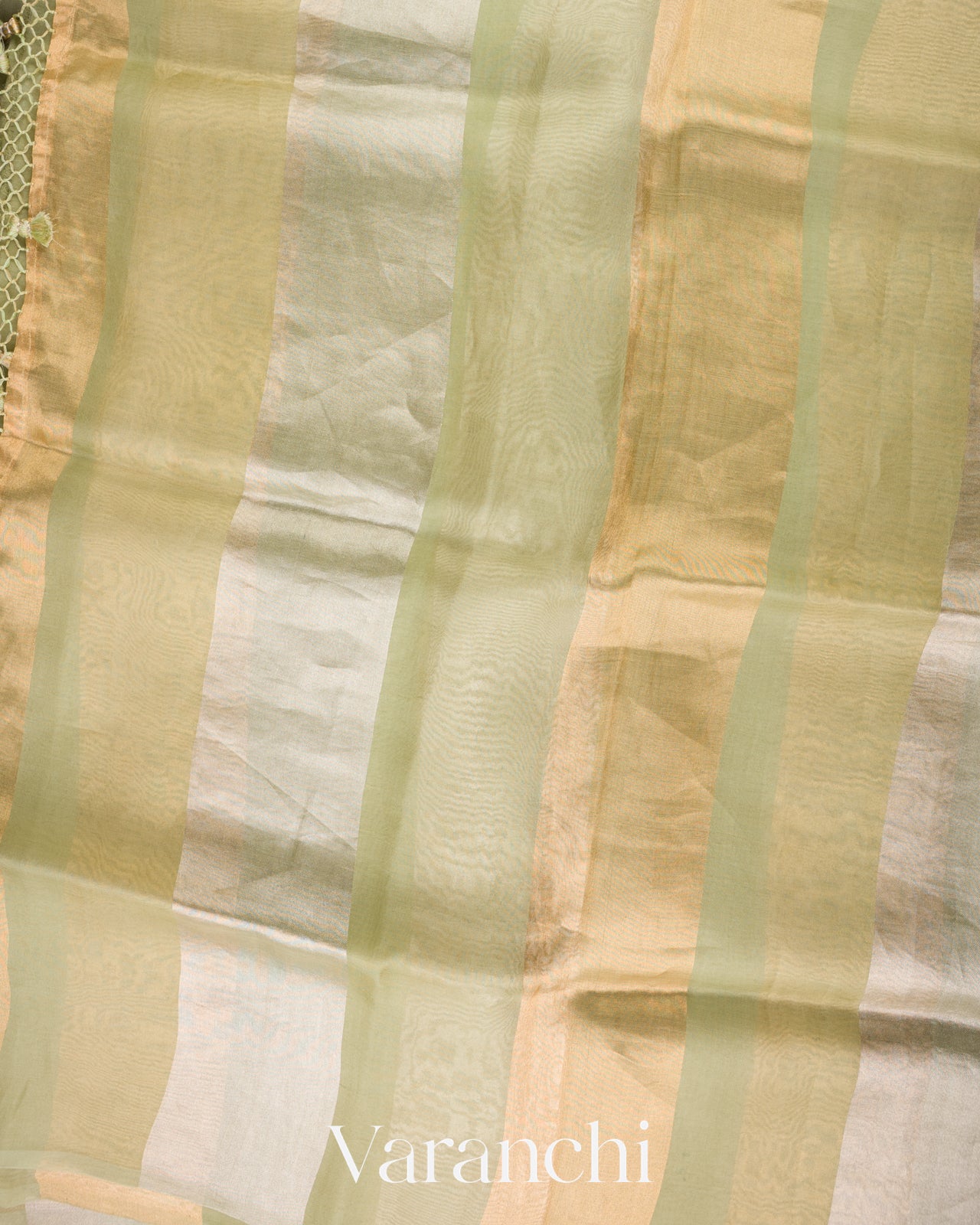Pista Green Sona Rupa Tissue Striped Pure Kora Silk Saree
