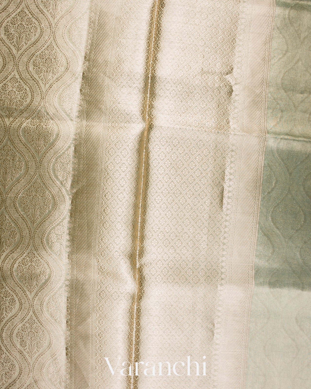 Powder Blue Heavy Brocade Pure Tissue Kora Silk Saree