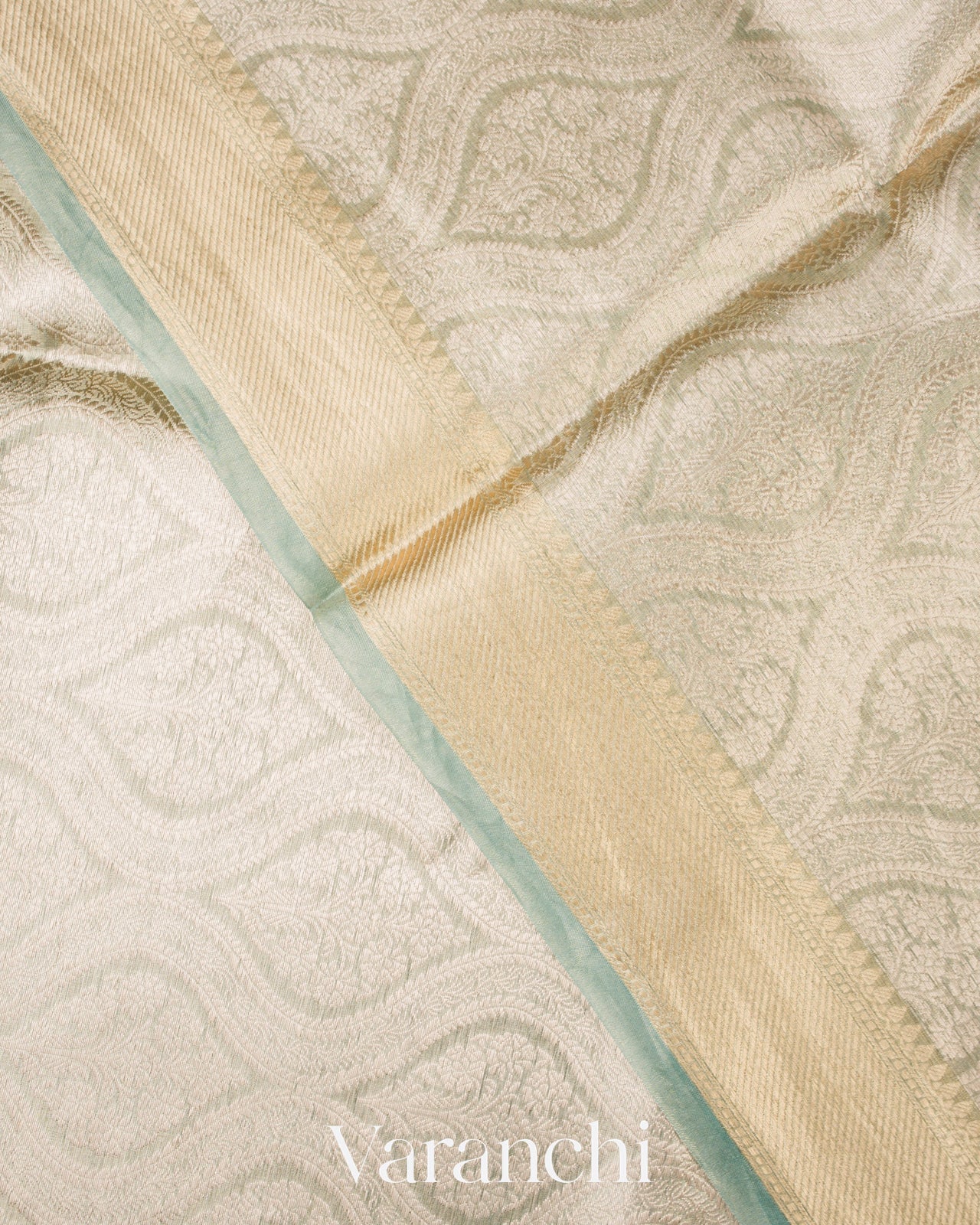 Powder Blue Heavy Brocade Pure Tissue Kora Silk Saree