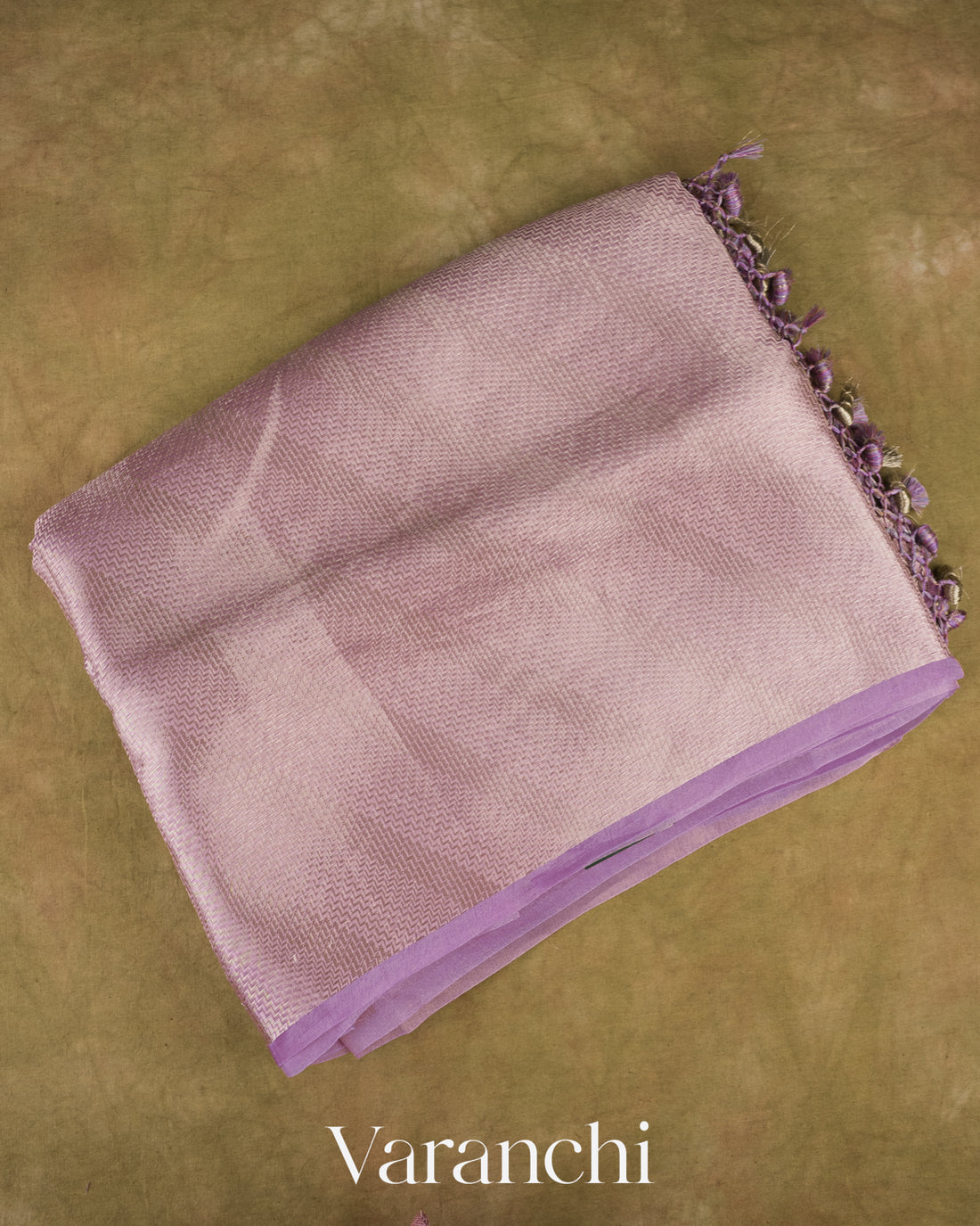Dusty mauve Lehariya Pure Tissue Kora Silk Saree