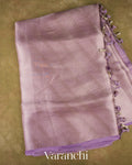 Dusty mauve Lehariya Pure Tissue Kora Silk Saree