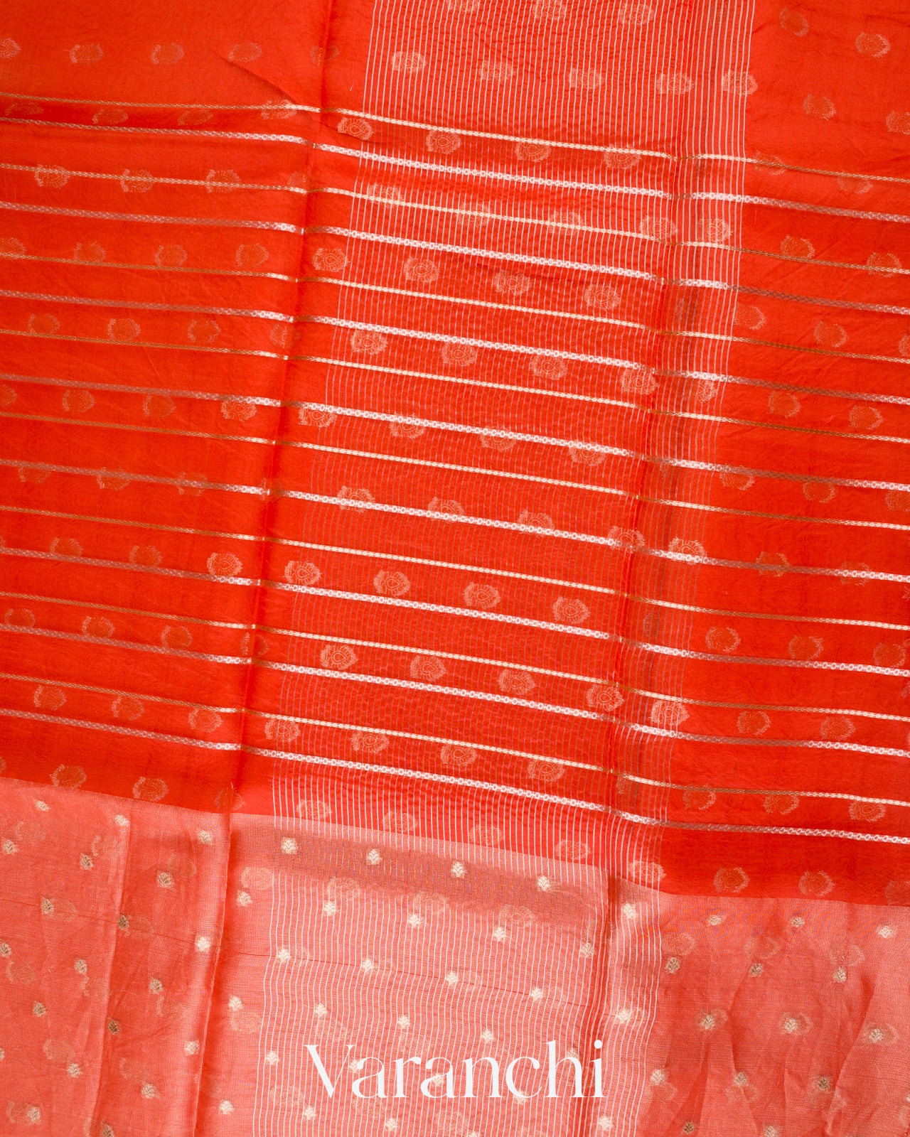 Reddish Orange Tissue Pure Kora Silk Saree 