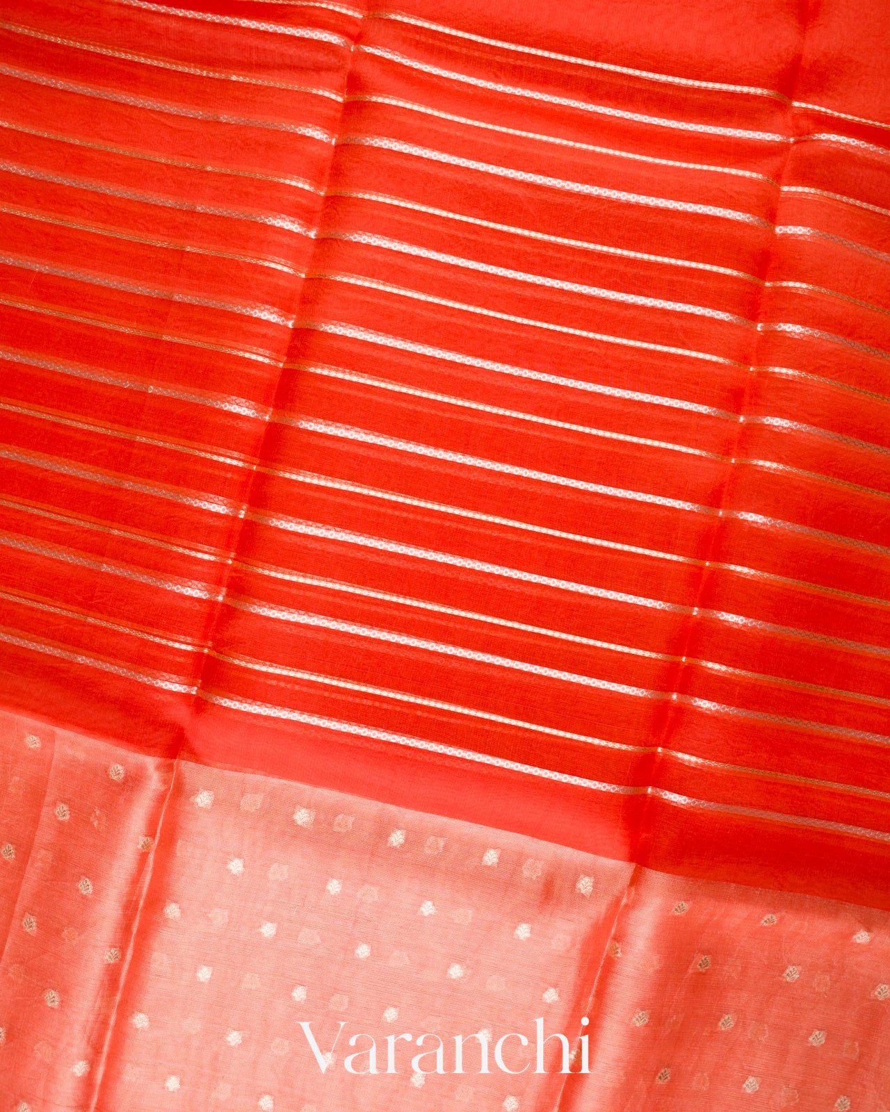 Reddish Orange Tissue Pure Kora Silk Saree 