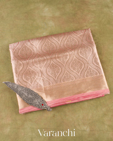Rose Gold Heavy Brocade Pure Tissue Kora Silk Saree