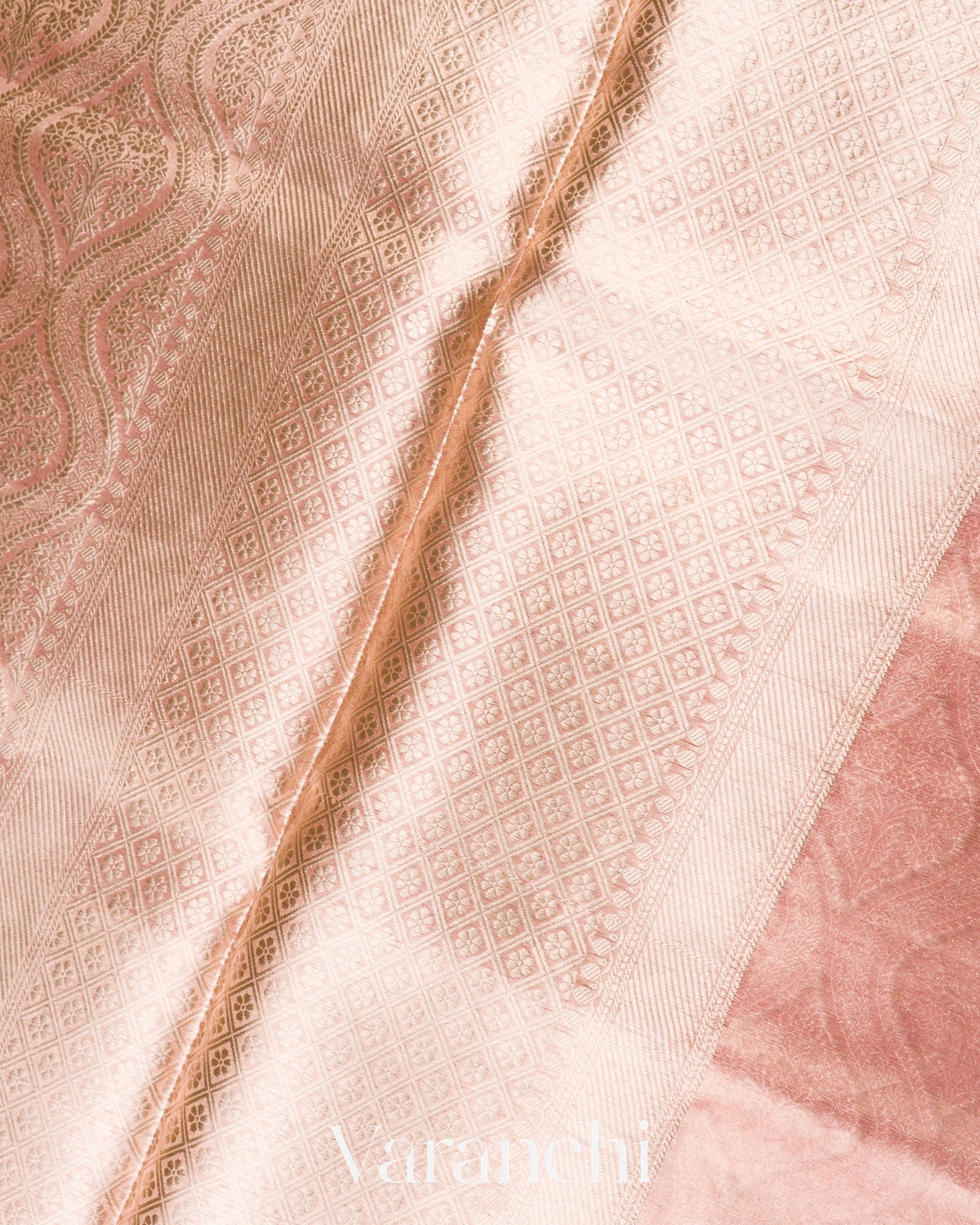 Rose Gold Heavy Brocade Pure Tissue Kora Silk Saree