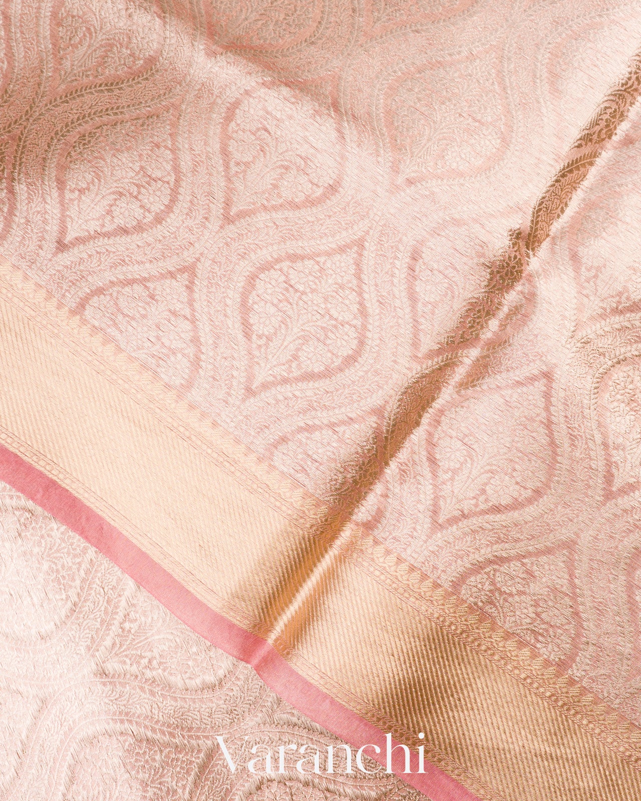 Rose Gold Heavy Brocade Pure Tissue Kora Silk Saree