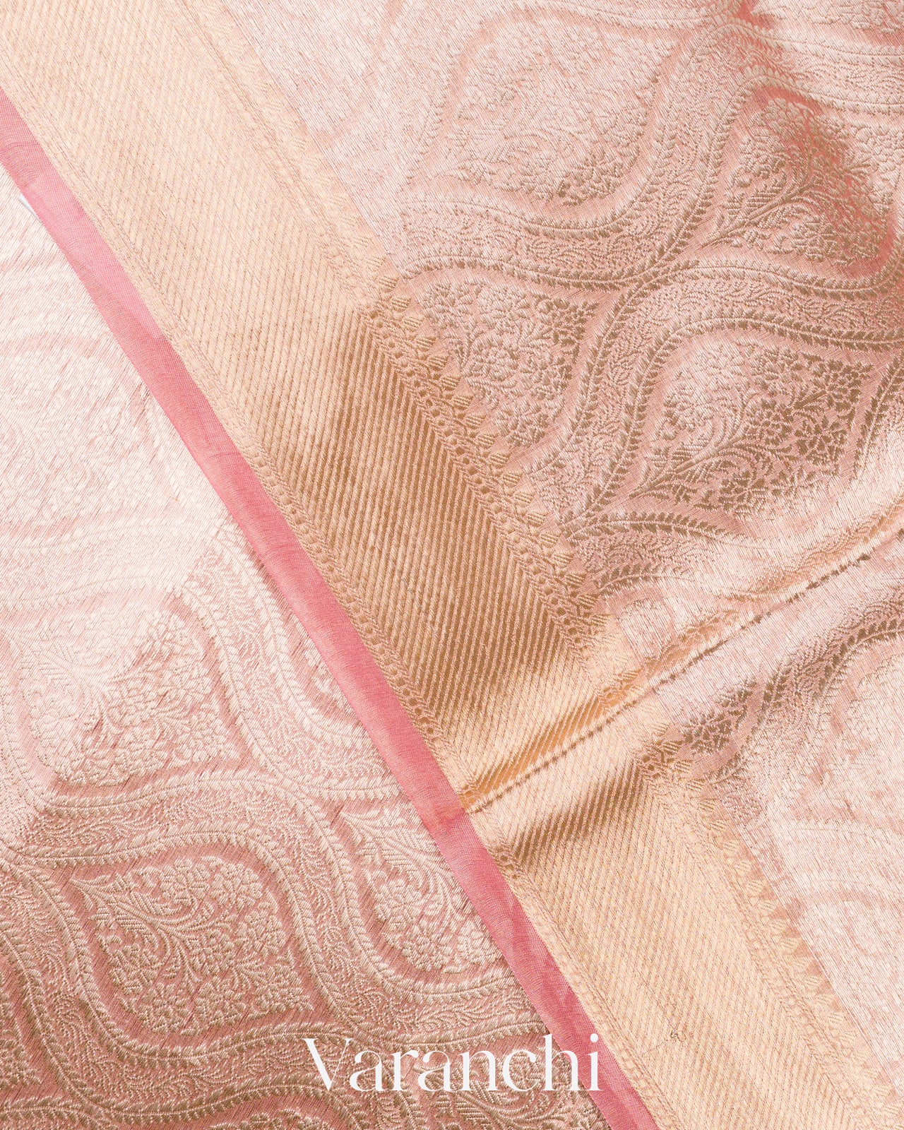 Rose Gold Heavy Brocade Pure Tissue Kora Silk Saree