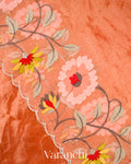 Rust Orange Floral Embroidered Pure Tissue Kora Silk Saree