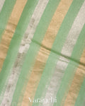 Pistachio Green Pichwai Applique Pure Tissue Kora Silk Saree