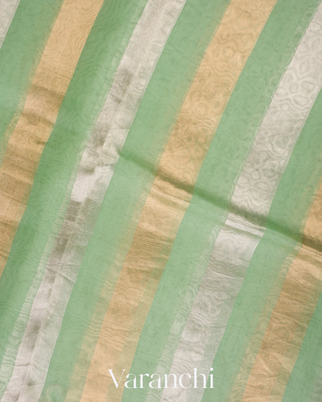 Pistachio Green Pichwai Applique Pure Tissue Kora Silk Saree