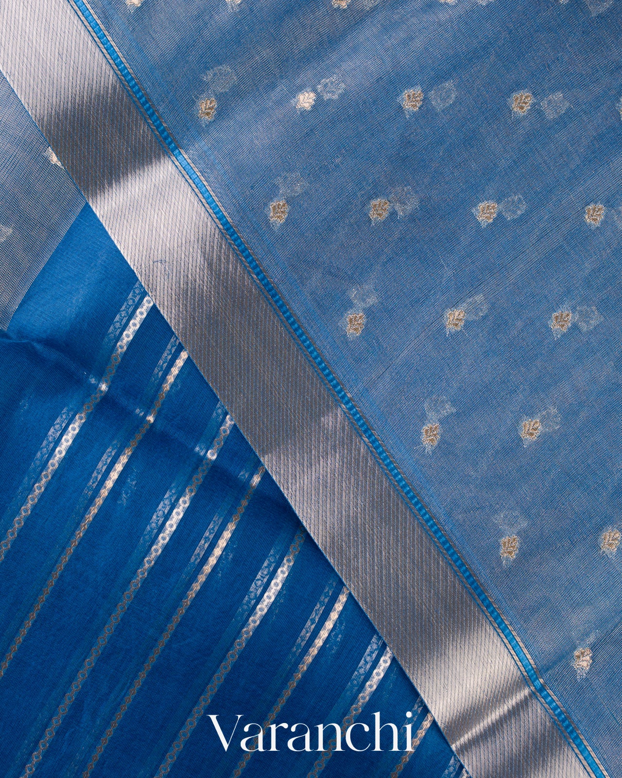 Powder Blue Tissue Pure Kora Silk Saree 